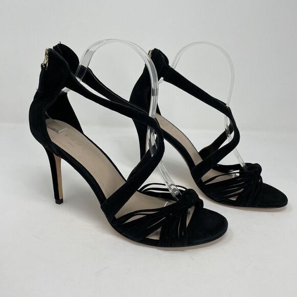 SANDRO Paris Strappy Sandals Womens 39 US 8 Black Suede Heels Zipper - Picture 5 of 11